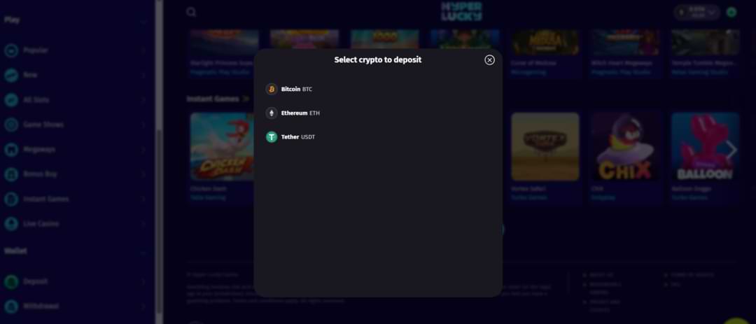 Способы оплаты в крипто казино Hyper Lucky